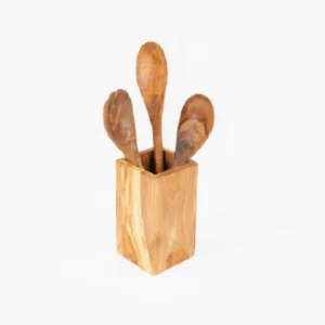 Olive Wood Utensil Holder DV03 – حامل أدوات المطبخ من خشب الزيتون (صناعة يدوية)