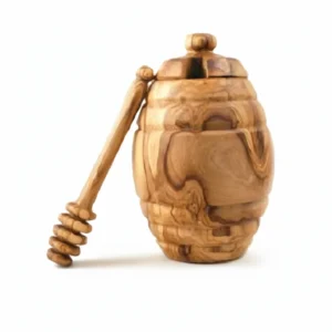 Olive Wood Honey Jar DV05 – مرطبان عسل من خشب الزيتون (صناعة يدوية)